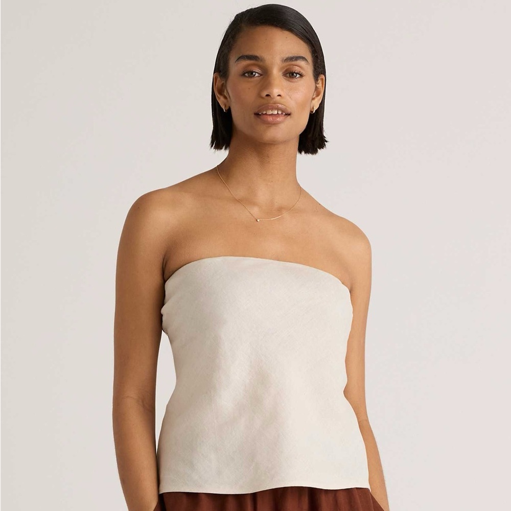 Quince 100% European Linen Strapless Top Sand Small